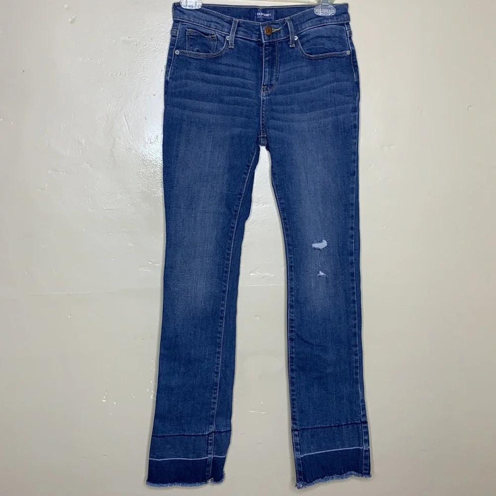OLD NAVY Boot-Cut Distressed Released Frayed Hem Whiskered 5 Pocket Denim 14 G